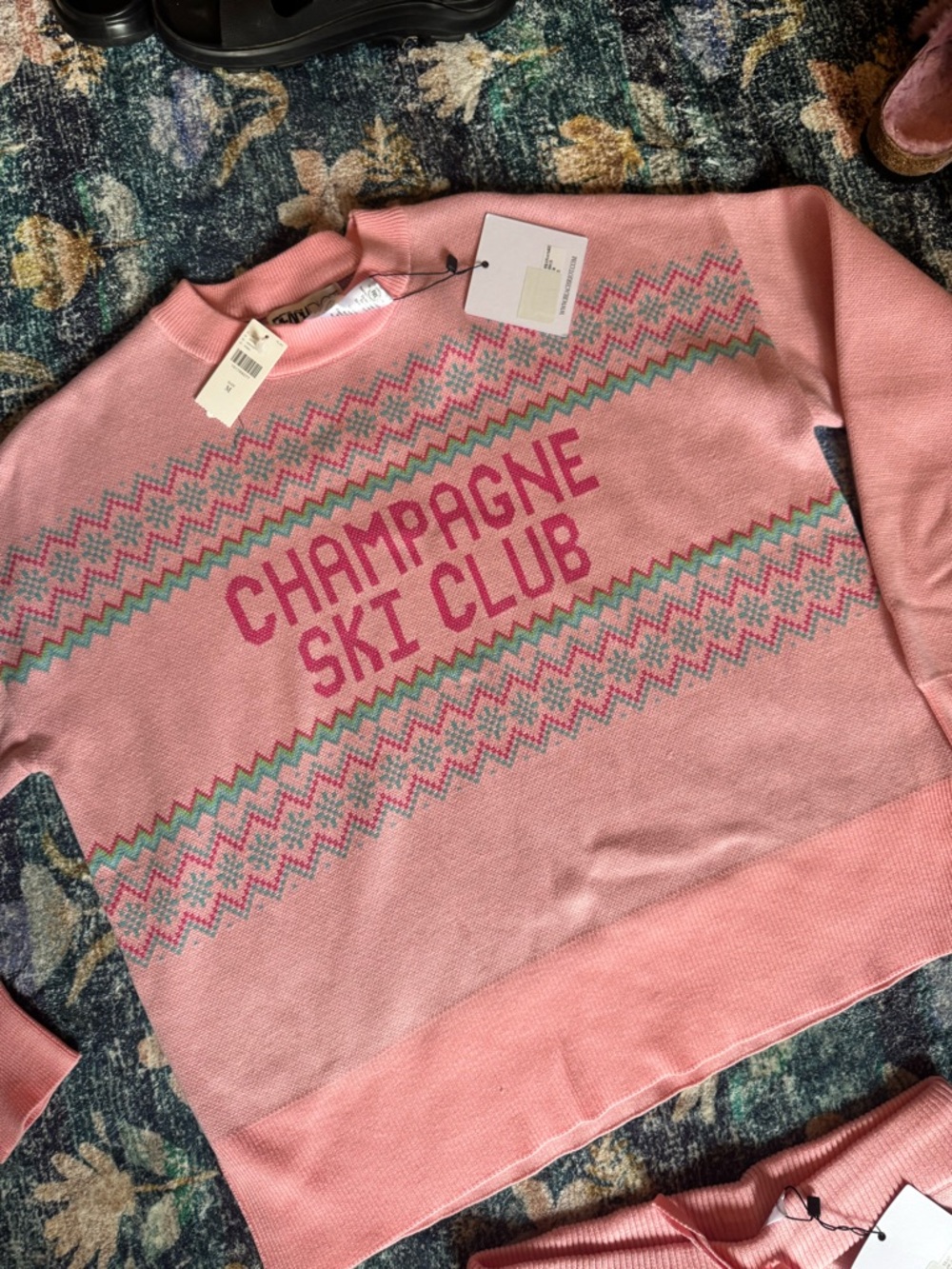 NWT Beach Riot Pink Champagne Ski Club Knit Callie Sweater & Balboa Shorts Set - Picture 2 of 11